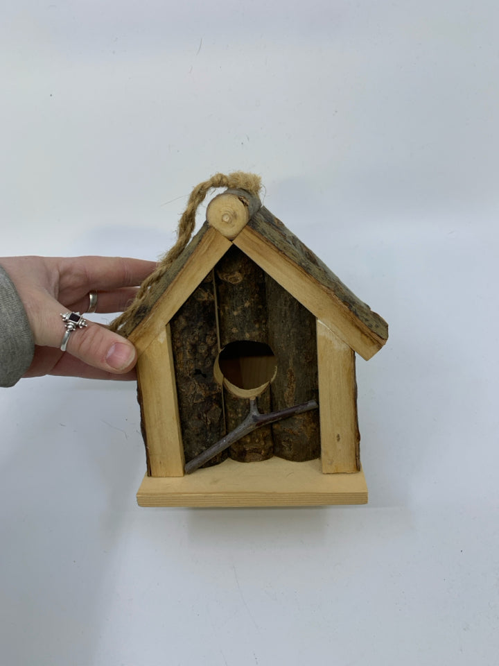 RED WOOD BARK SMALL BIRD HOUSE.