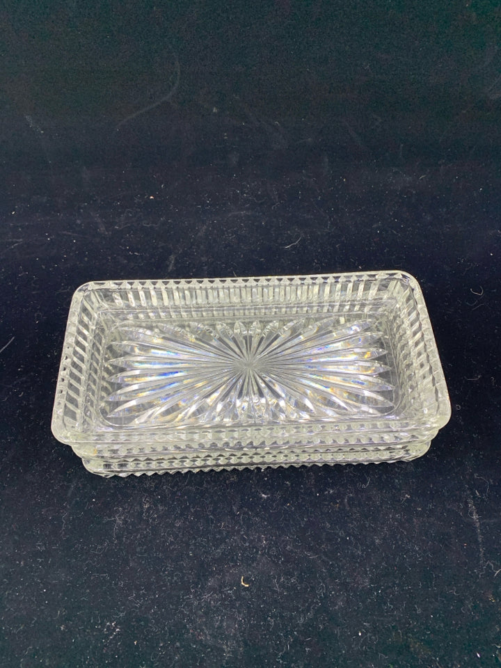 3 CUT GLASS RECTANGLE SERVING DISHES.