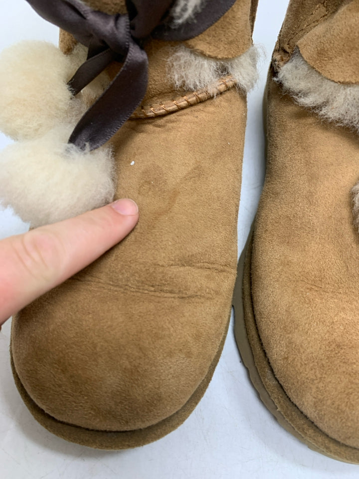 UGG Gita Chestnut Pom Pom Bow Ankle Boots