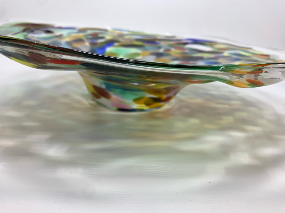 MULTI COLORED BLOWN GLASS BOWL.