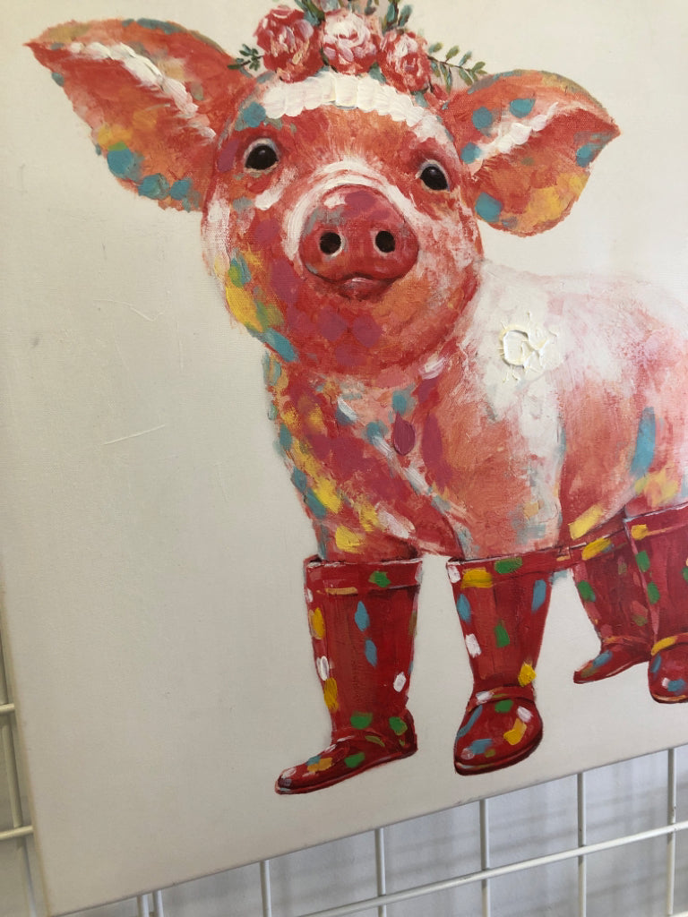 PIG CANVAS W/ RED RAIN BOOKS/FLOWER CROWN.
