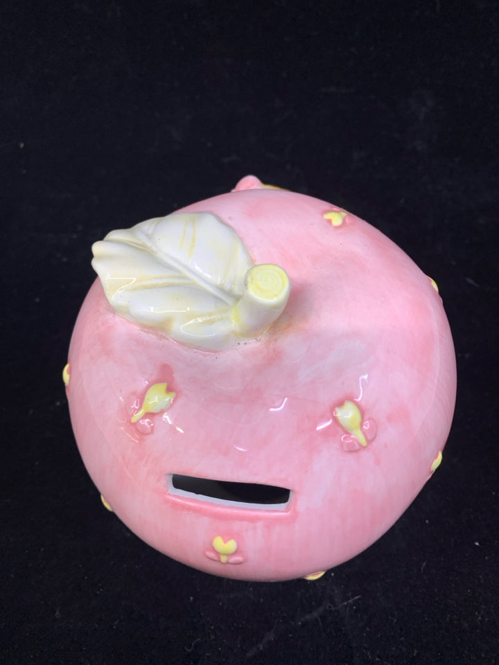 PINK APPLE PIGGY BANK W LITTLE GIRL.