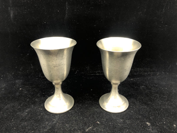 2- LEONORA WEIGHTED PEWTER EGG/ DRINK CUPS.