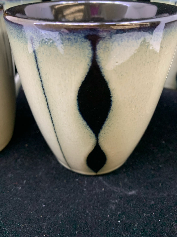 6 GREY/BLACK COFFEE MUGS.