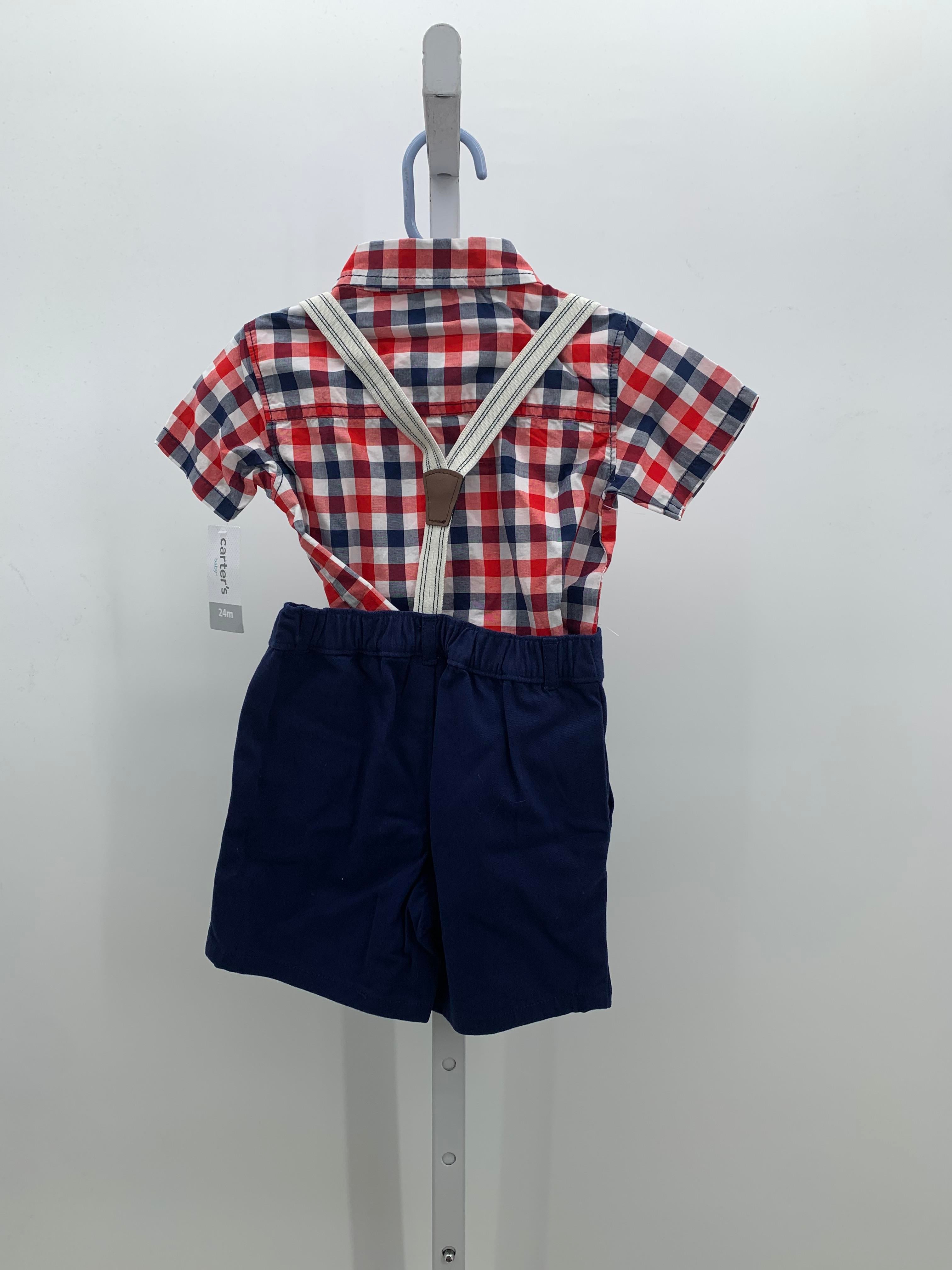 NEW RED WHITE PLAID SHIRT AND SHORTS SUSPENDERS