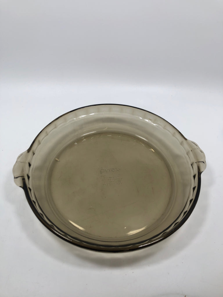 PIE PLATE AMBER TINTED GLASS.