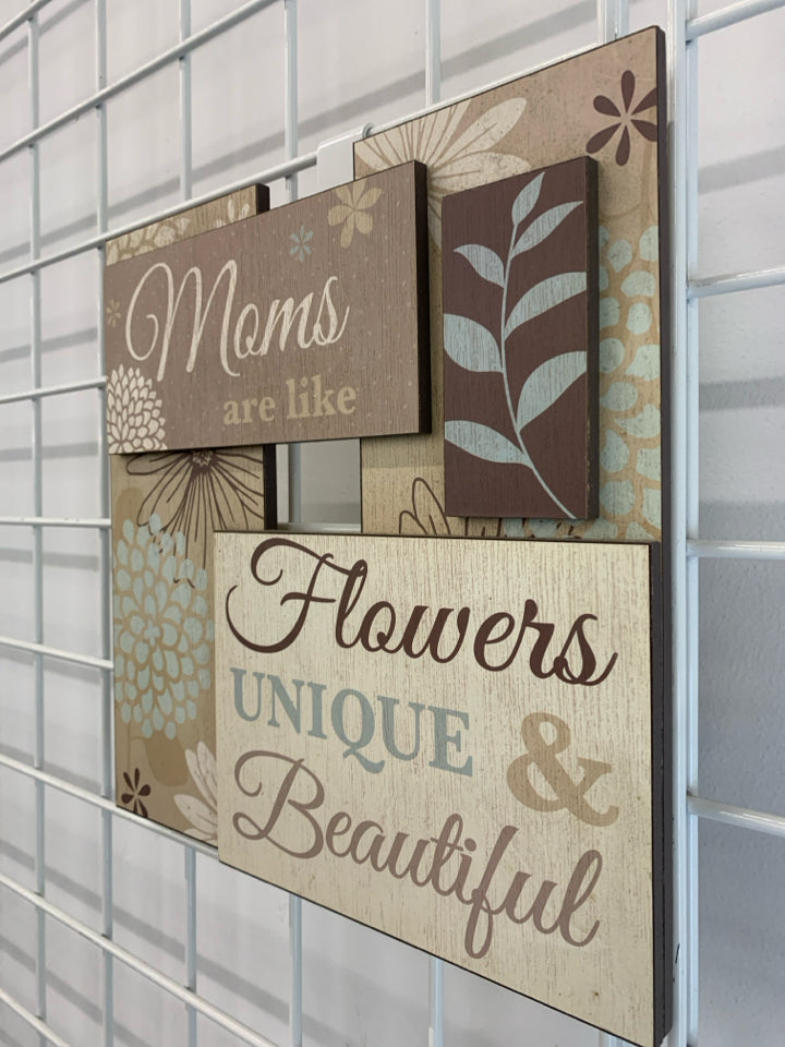 "MOM ARE LIKE FLOWERS" SQUARE WOOD WALL HANGING.