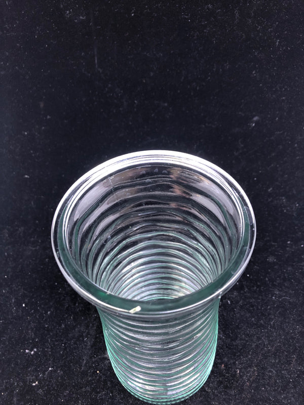 CLEAR TEXTURED WAVY GLASS VASE.