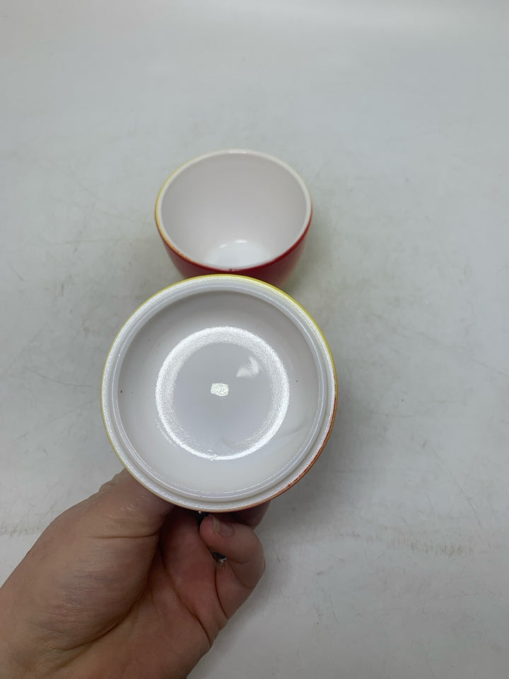 VTG JAM BLUSHING APPLE SHAPED SMALL CANISTER RED/YELLOW.