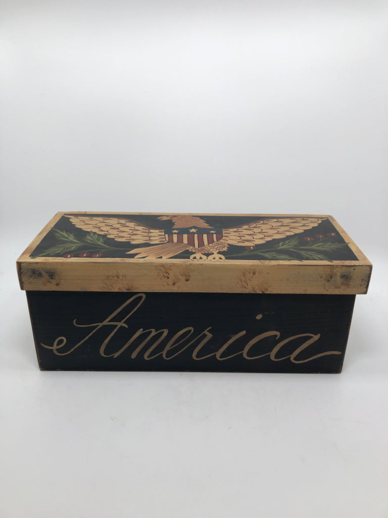 AMERICA THE BEAUTIFUL EAGLE WOOD BOX W/LID.