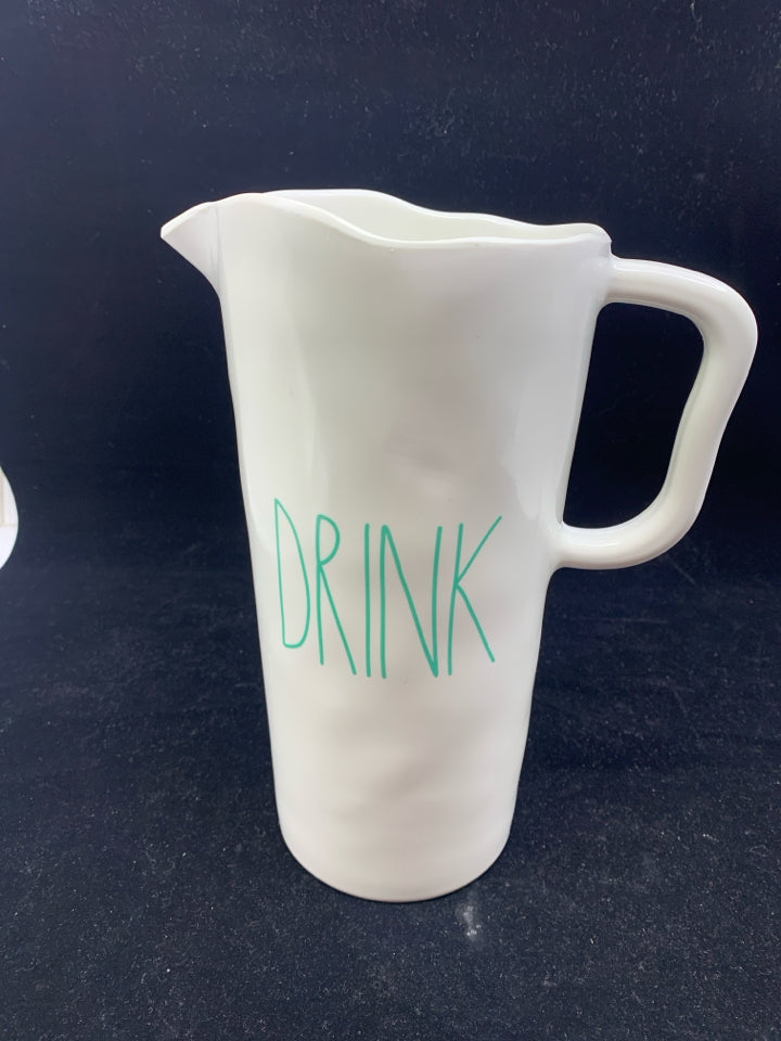 WHITE MELAMINE RAE DUNN "DRINK" PITCHER.