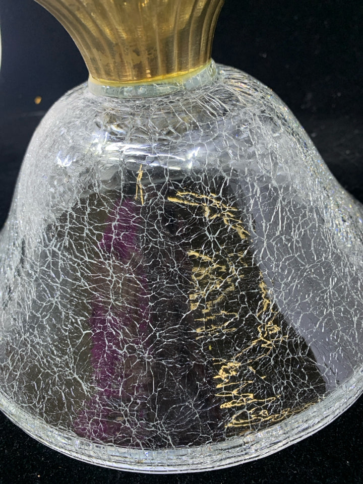 GOLD METAL BASE W/ CRACKLE GLASS BOWL.