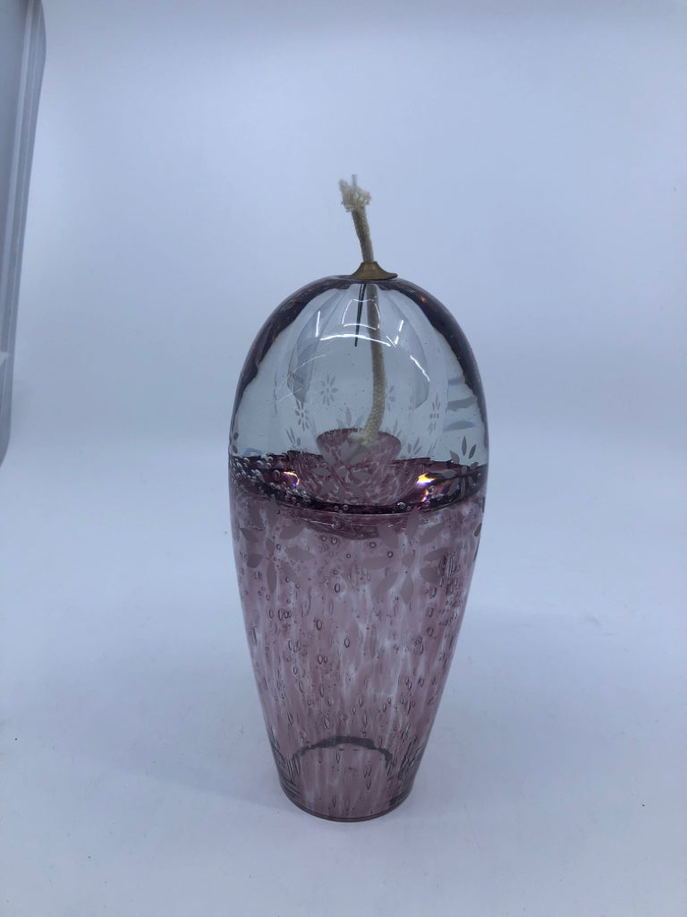 PINK GLASS OIL LAMP.