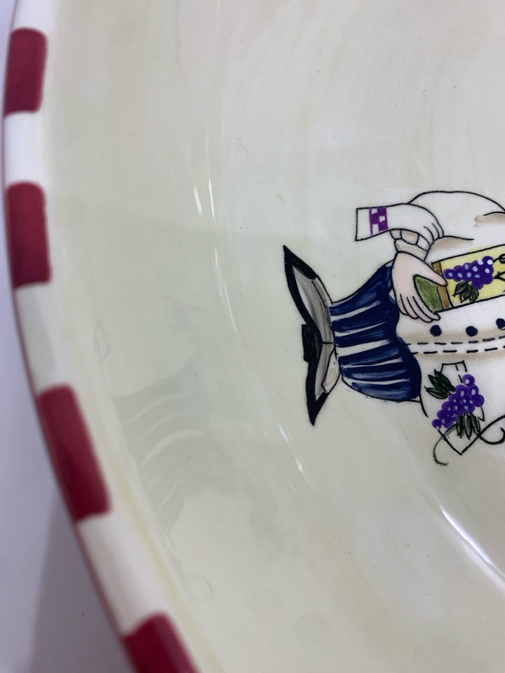 SONOMA ITALIAN CHEF SERVING BOWL W/MAROON EDGE.