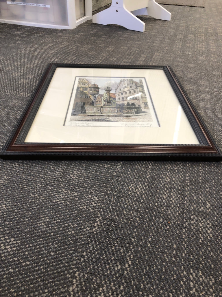ROTHERBURG ST GEORGE BROWN WOOD FRAME WALL HANGING- SIGNED.