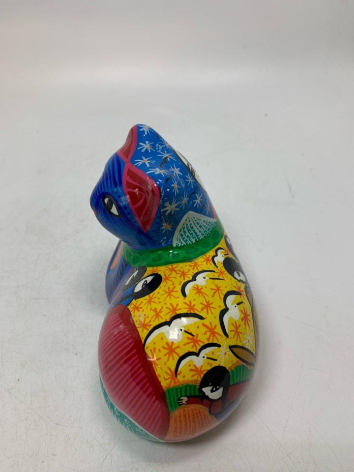 COLORFUL PAINTED SITTING CAT MADE IN MEXICO.