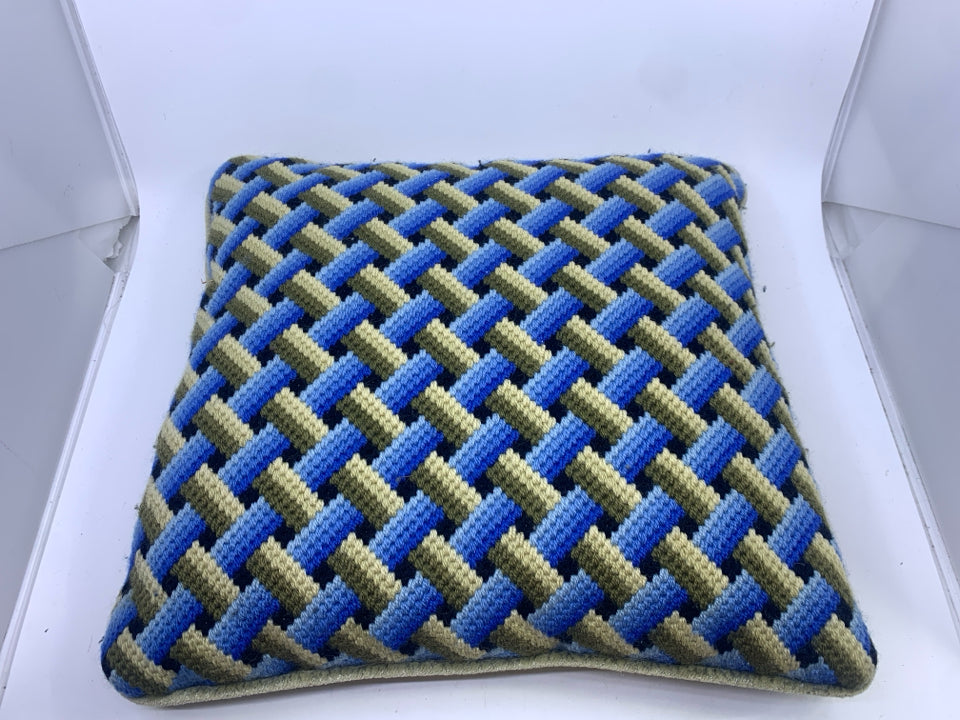 GREEN BLUE HANDMADE PILLOW.