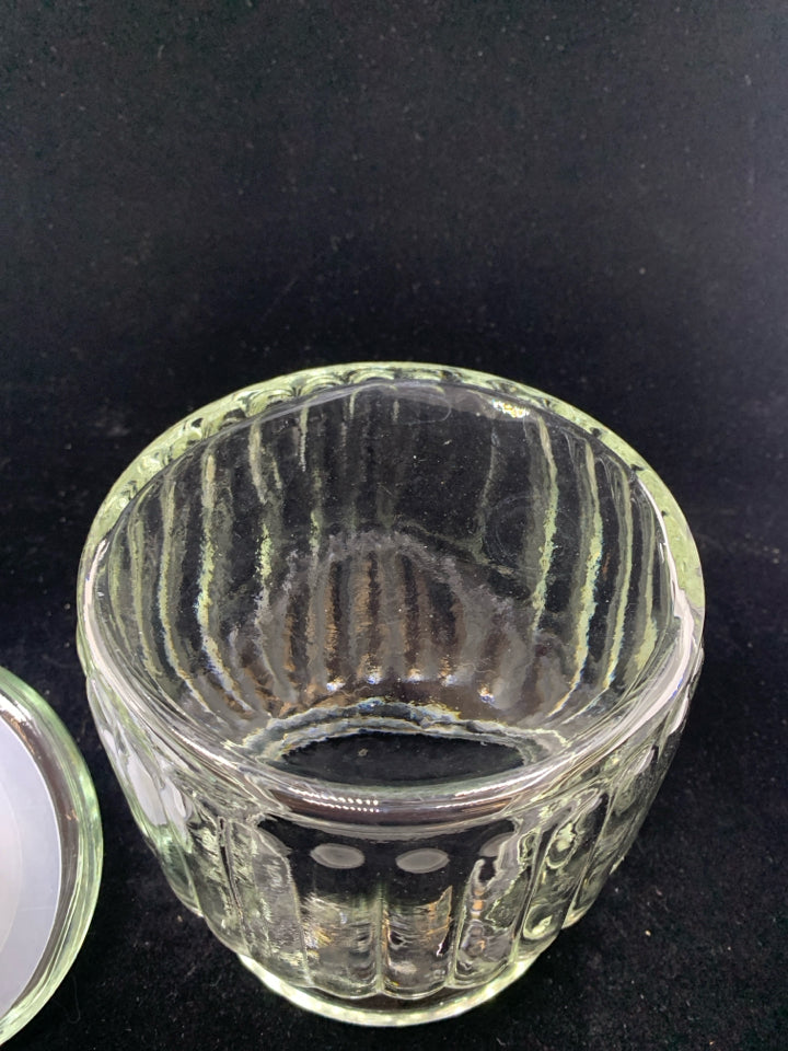 RIBBED GLASS JAR W/LID.