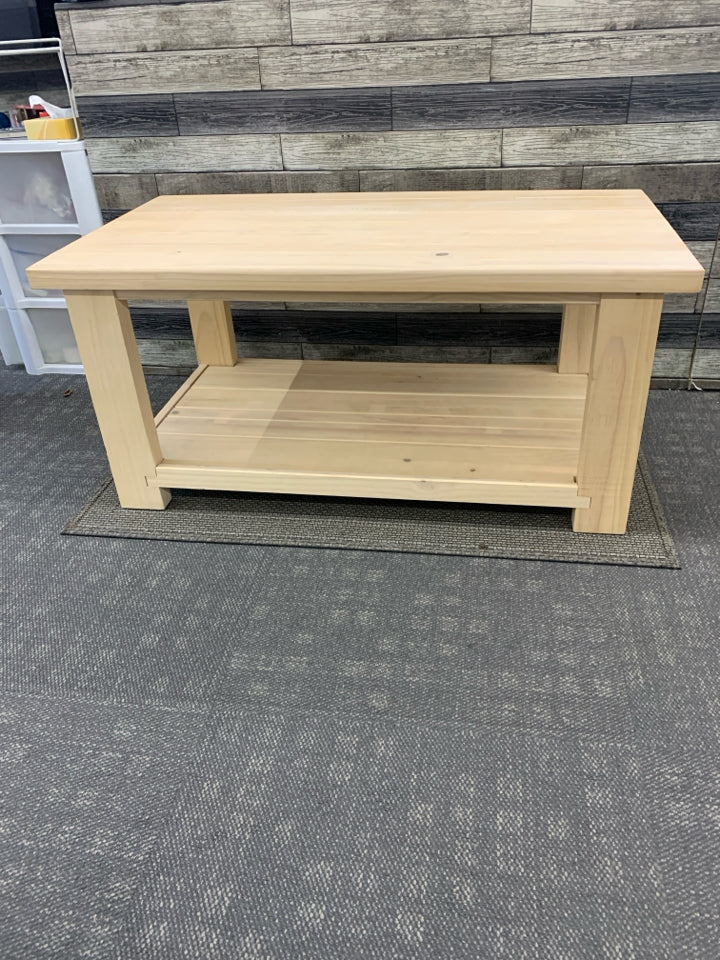 WHITE WASHED BLONDE COFFEE TABLE.