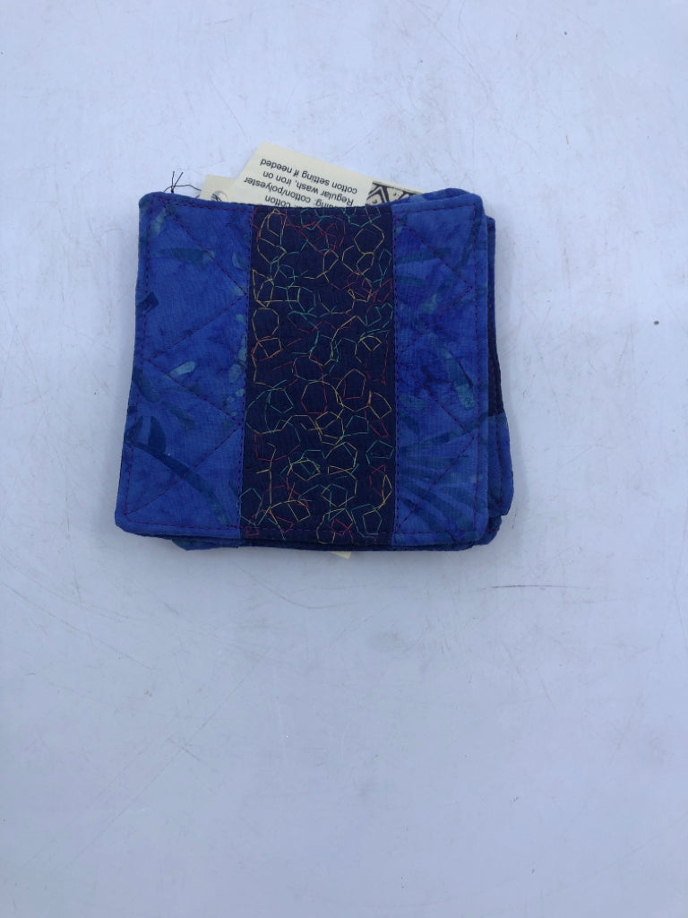 4 FABRIC BLUE HANDMADE COASTERS.