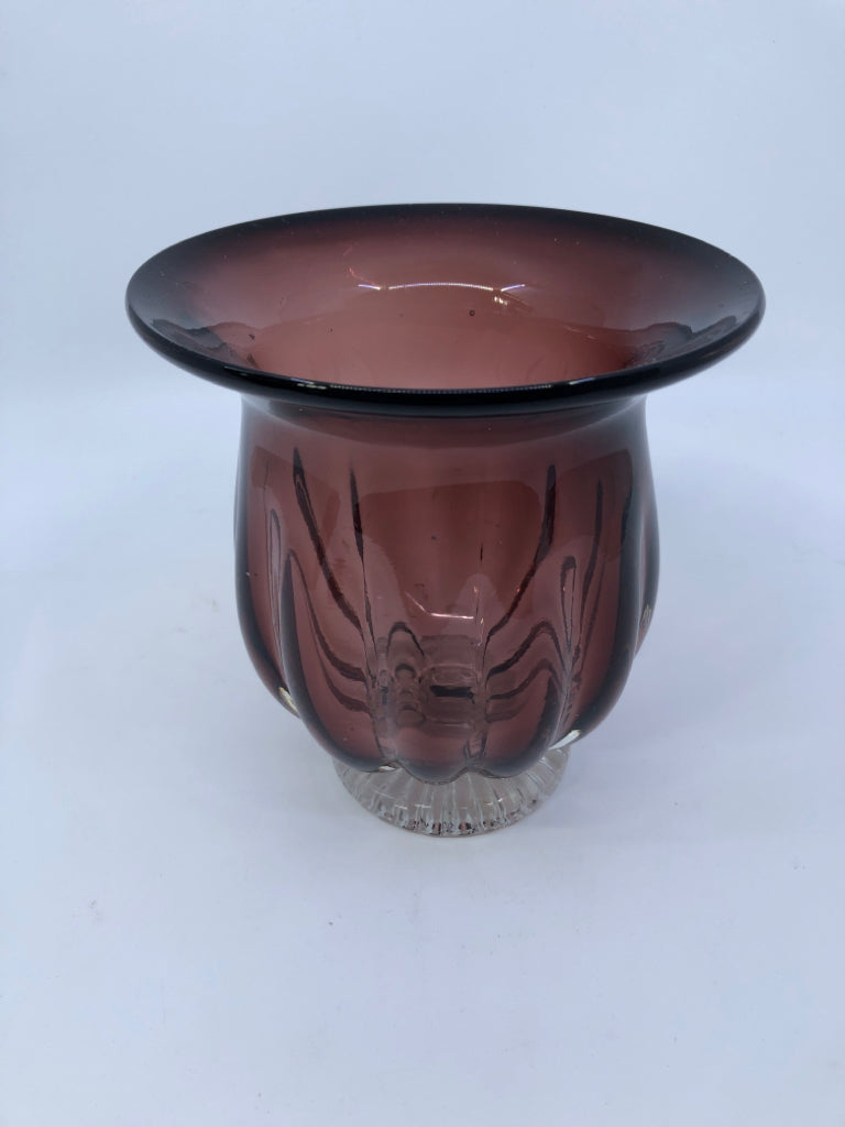 SMALL HEAVY FOOTED GLASS VASE/ CANDLE HOLDER.
