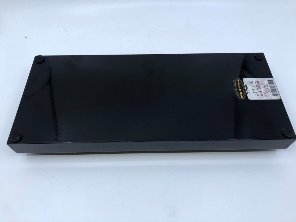 BLACK ASIAN STYLE RECTANGLE TRAY W GOLD ACCENTS AND HANDLES.