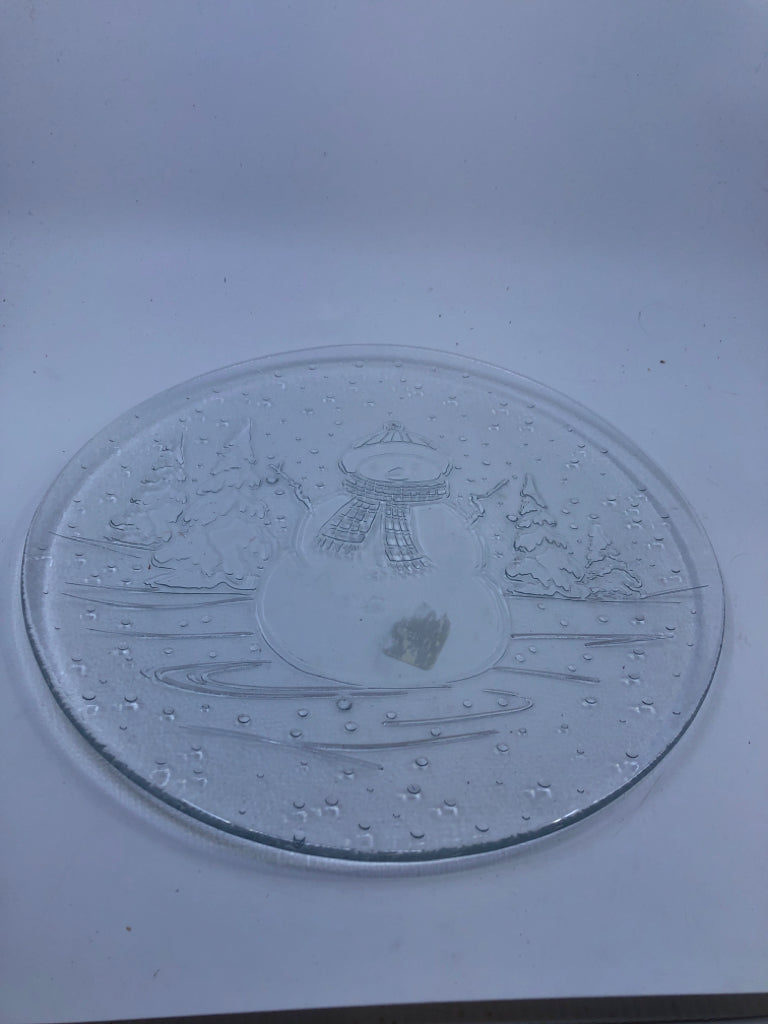 SNOWMAN GLASS PLATTER.