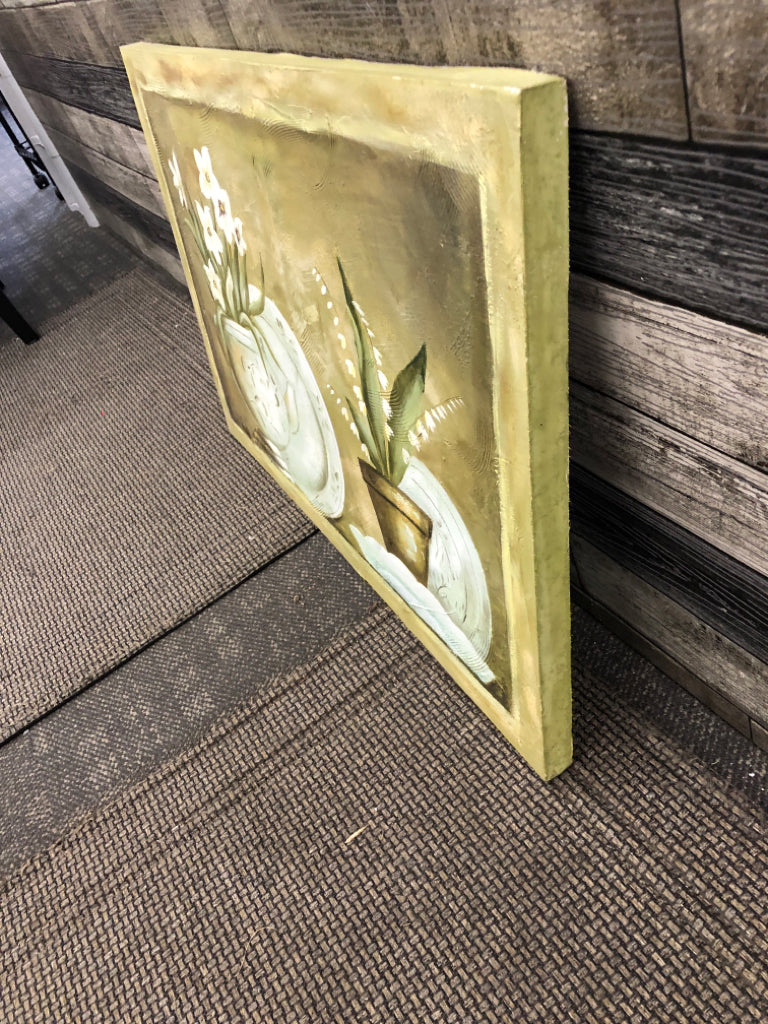 POTTED PLANTS CANVAS PAINTED WALL ART.