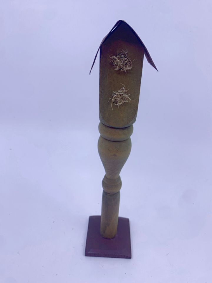 PRIMITIVE TALL BIRD HOUSE W/ RUSTED ROOF.