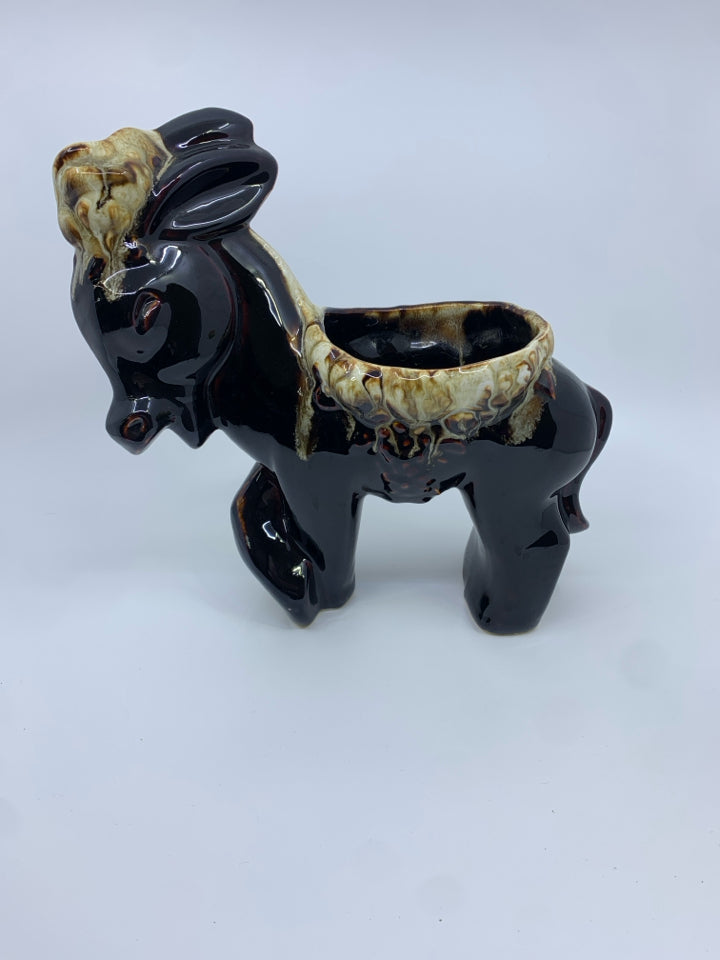 VTG BROWN DRIP DONKEY PLANTER MADE IN USA.