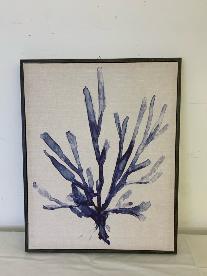 BLUE ABSTRACT (CORAL) IN DARK GREY FRAME.