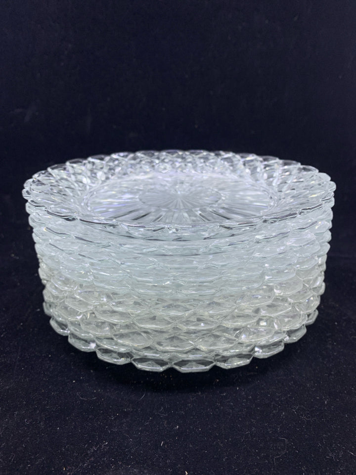 10 CUT GLASS LUNCH PLATES.
