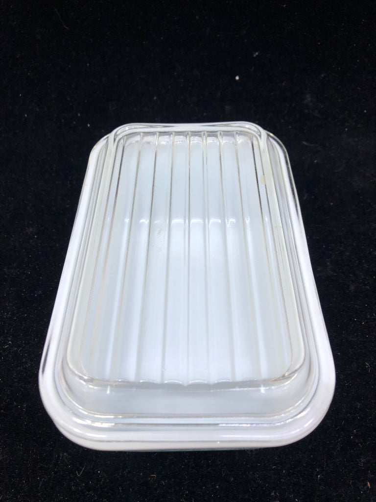 VTG PRYEX RECTANGLE AMISH BUTTERPRINT FRIDGE DISH W LID.