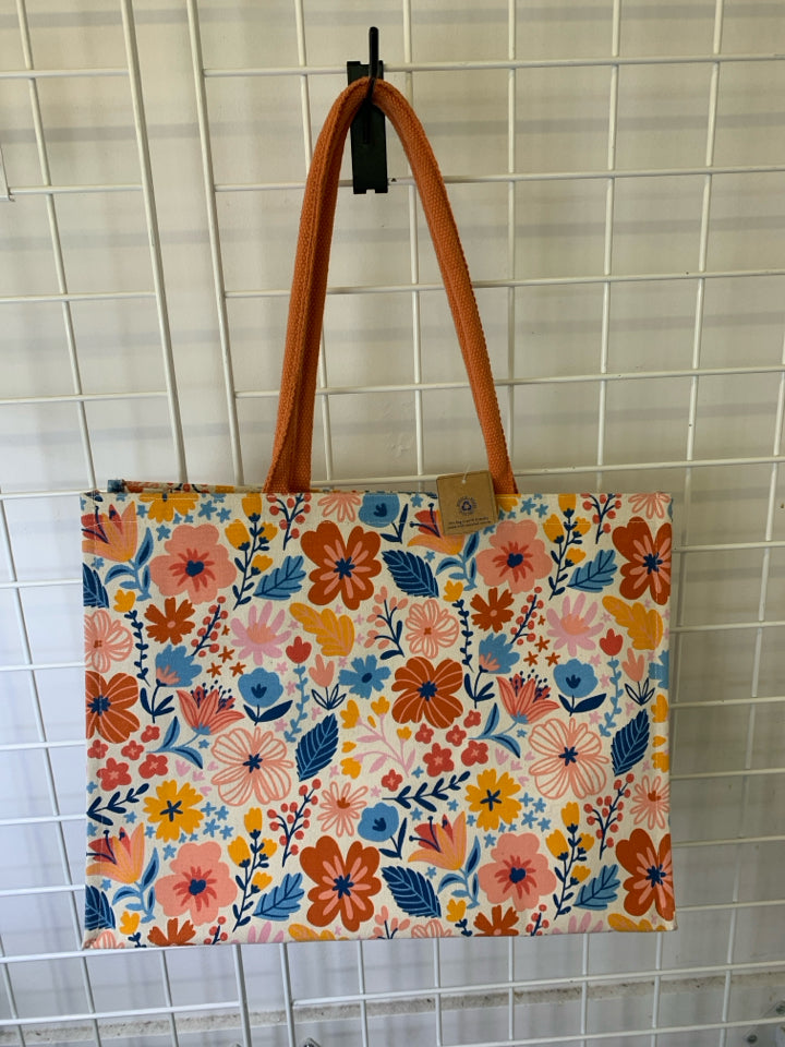 NEW FLORAL SALMON TOTE BAG.