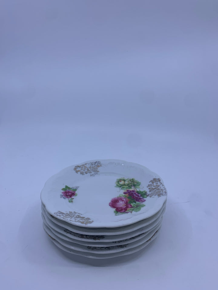 6 VTG PINK FLORAL SNACK PLATES.