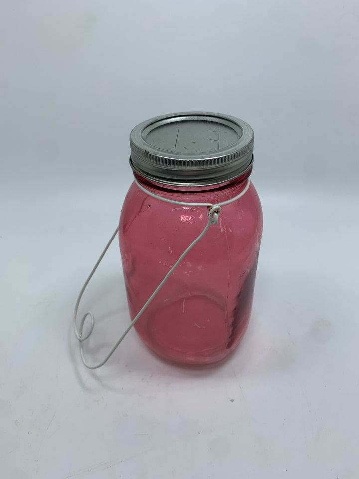 PINK MASON JAR W/LID HANGING.