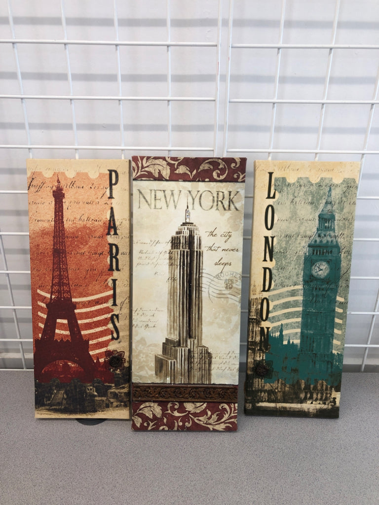 3PC PARIS, LONDON, NYC CANVAS PRINTS.