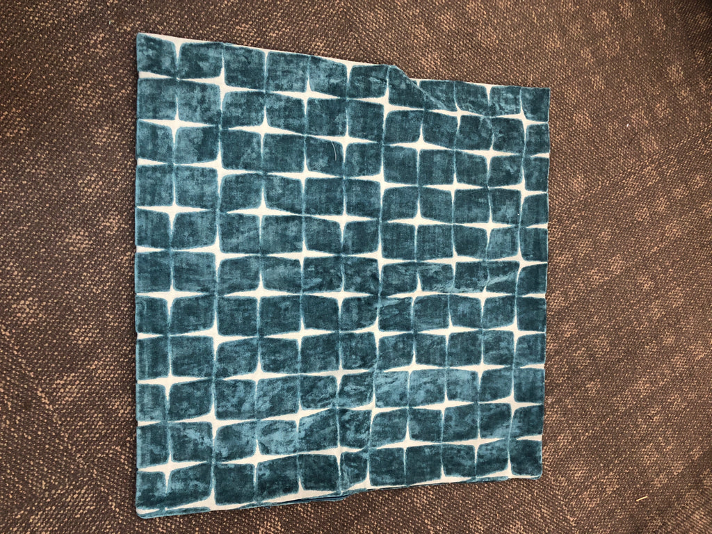2 TEAL VELVET GEOMETRIC PILLOW COVERS.