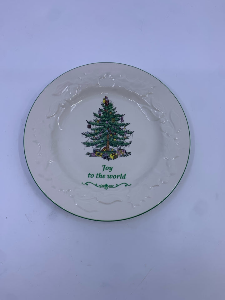 SPODE CHRISTMAS TREE "JOY TO THE WORLD" GREEN EDGE PLATE.