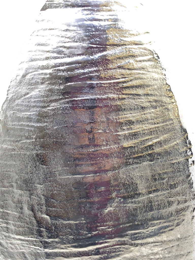 TALL SILVER SKINNY VASE W/TEXTURED SIDES.