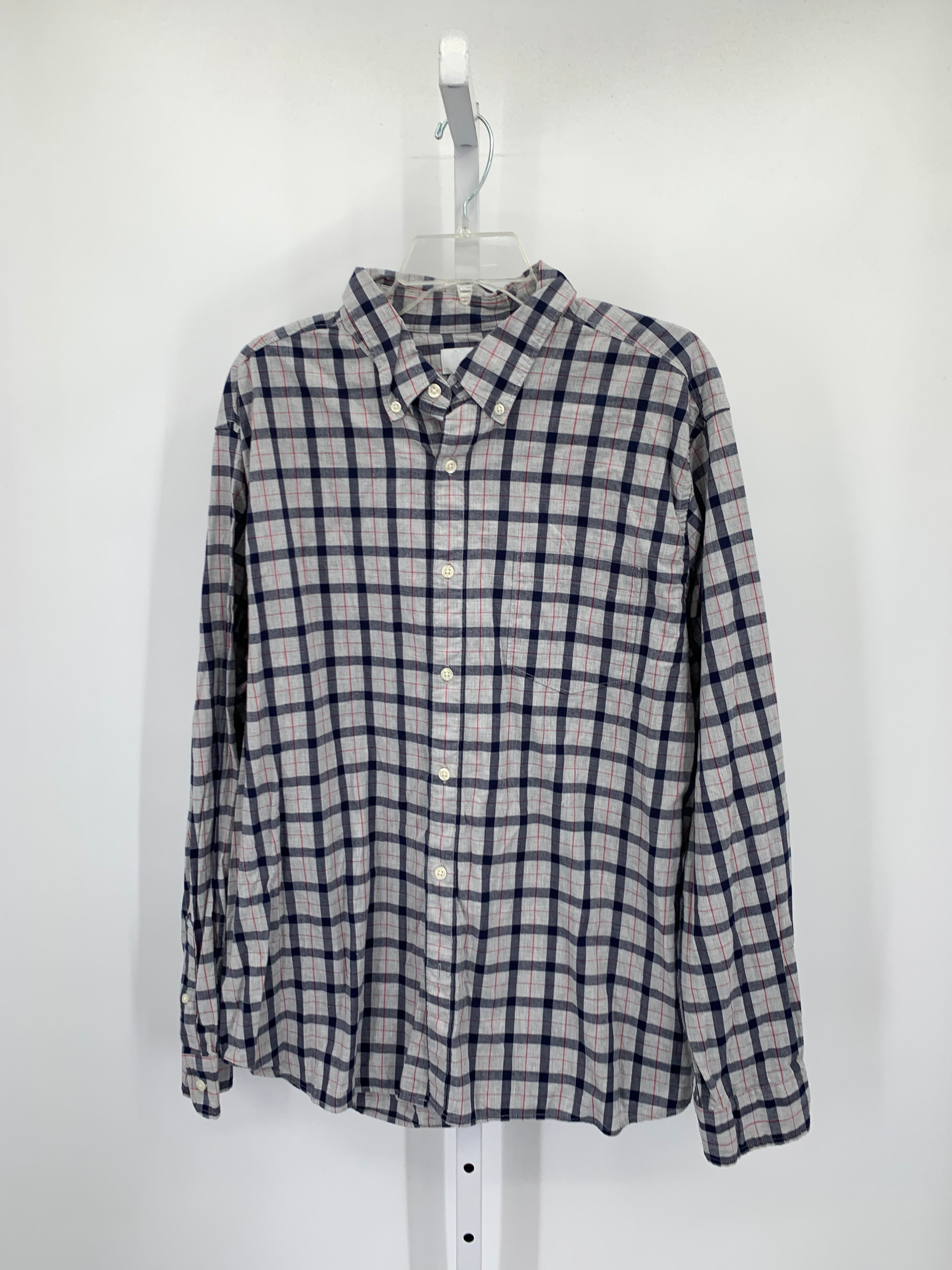 NAVY RED PLAID BUTTON DOWN