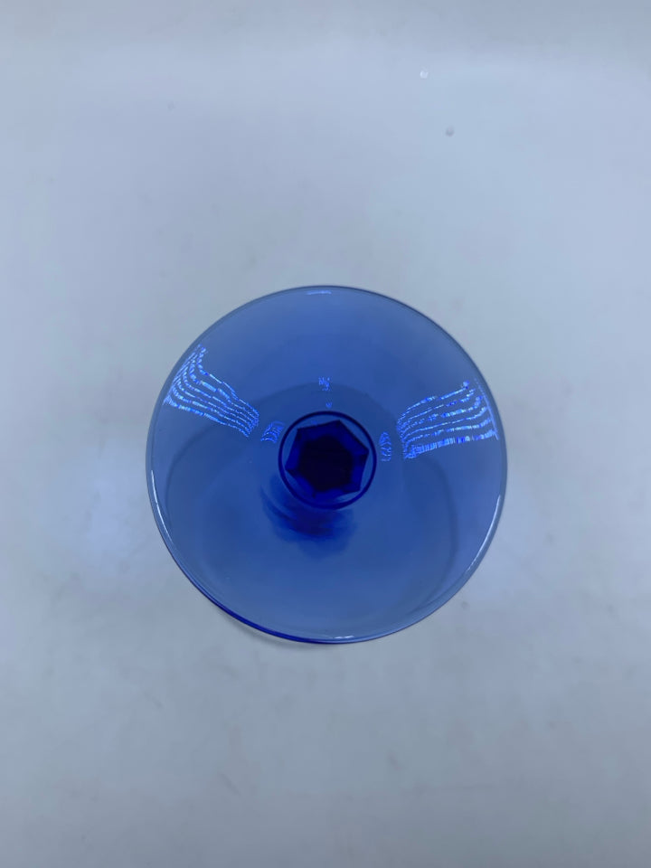 6 COBALT BLUE STEM MARTINI GLASSES.