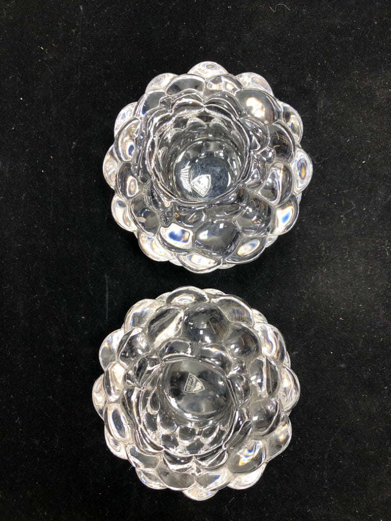 2PC SWEDEN GLASS/CRYSTAL CANDLE HOLDERS W/BUBBLE DESIGN.