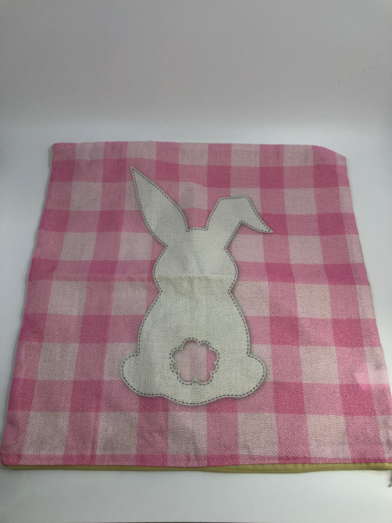 PINK GINGHAM PILLOW CASE W/WHITE BUNNY.
