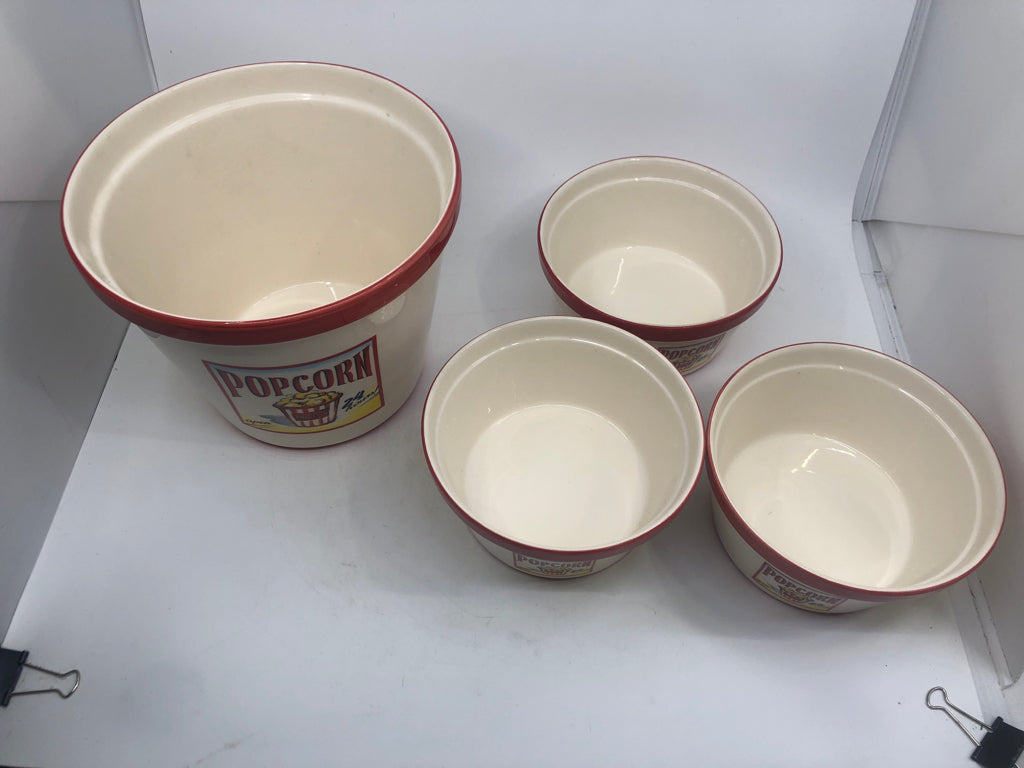 4 PC CERAMIC POPCORN BOWL SET.