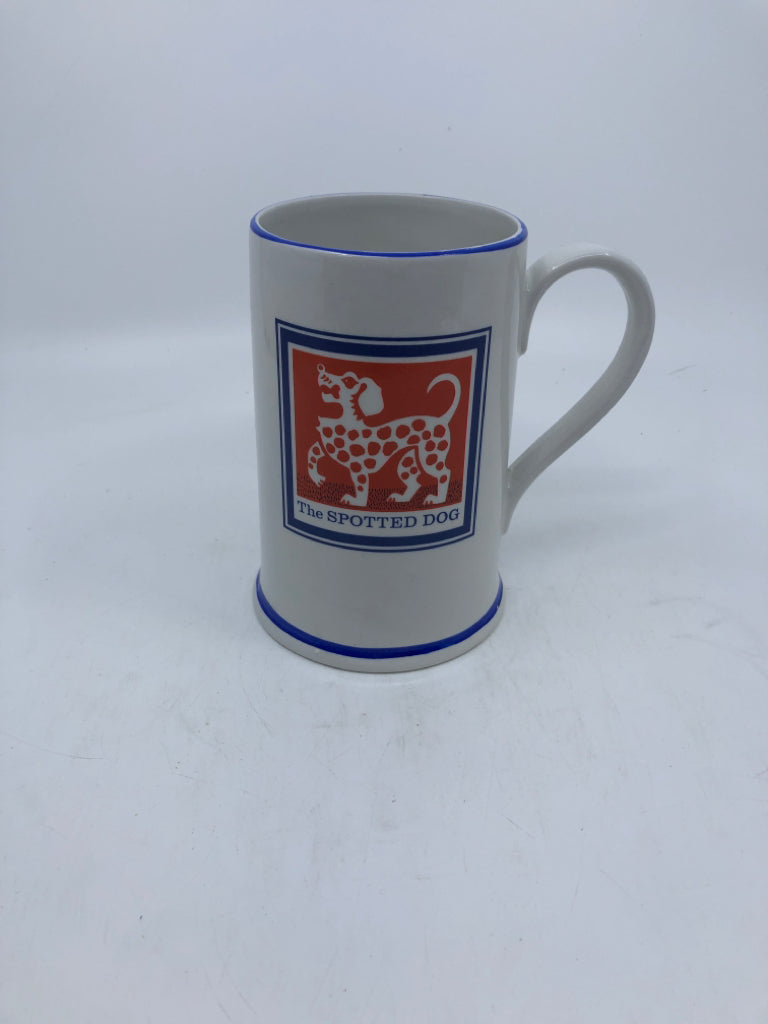 THE SPOTTED DOG WHITE,RED,BLUE BEER STEIN.