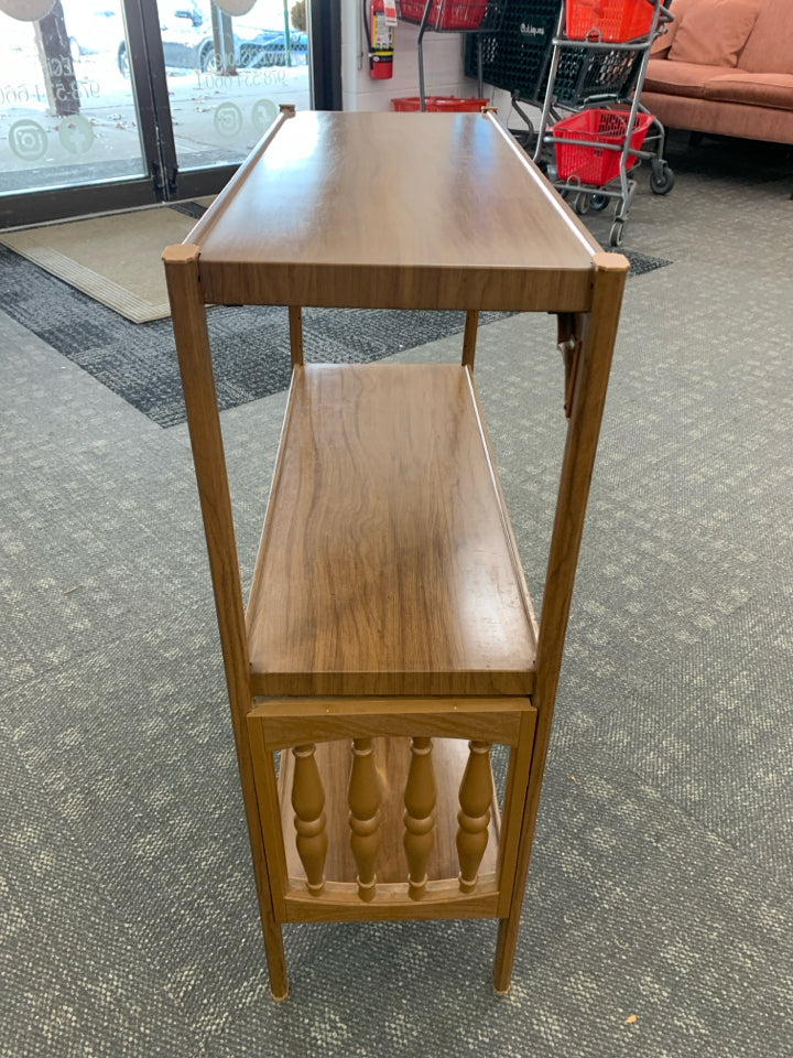 3 TIER WOOD GRAIN METAL SHELF.