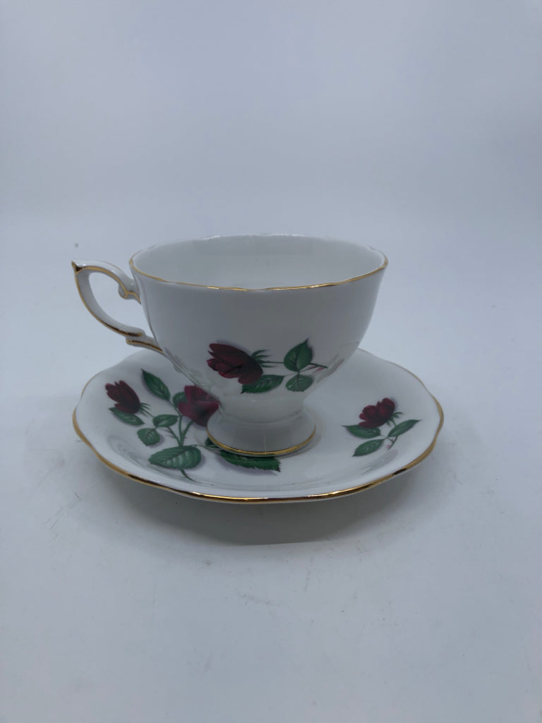 VTG RED VELVET TEA CUP AND SAUCER.