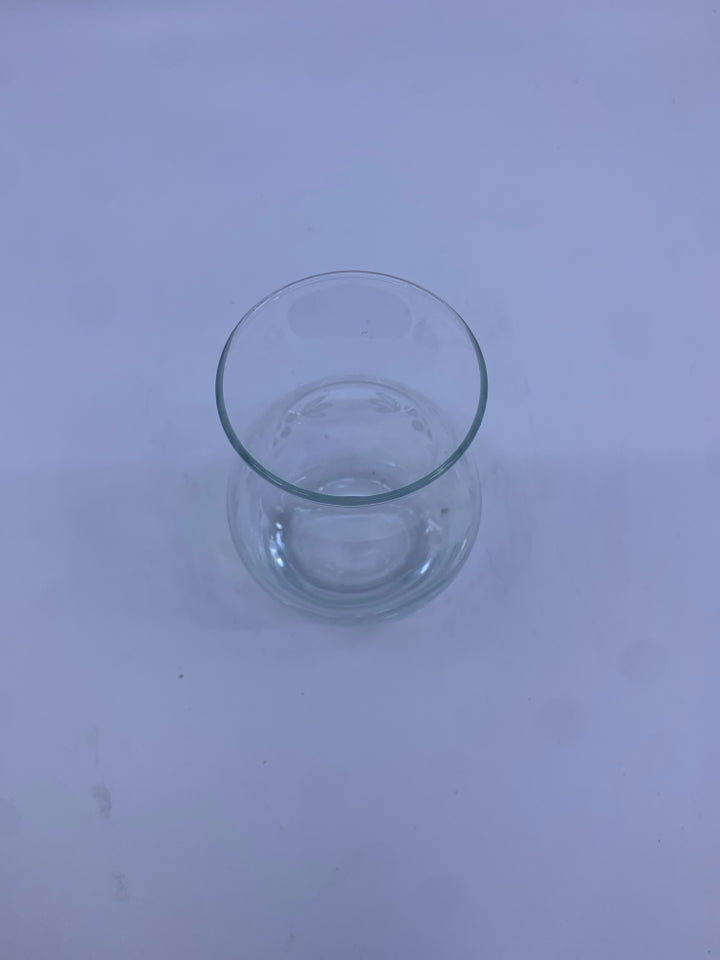 SMALL ETCHED CLEAR GLASS VASE.