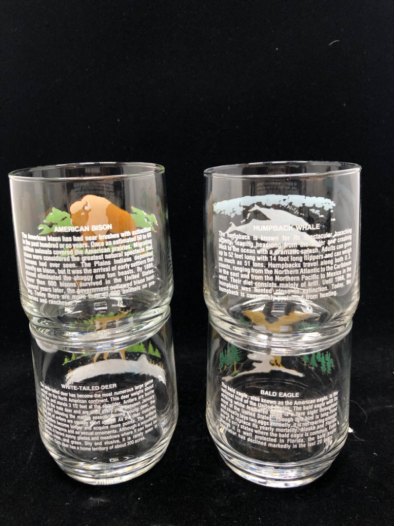 4 "AMERICAN WILDLIFE" LOWBALL ROCKS GLASSES.
